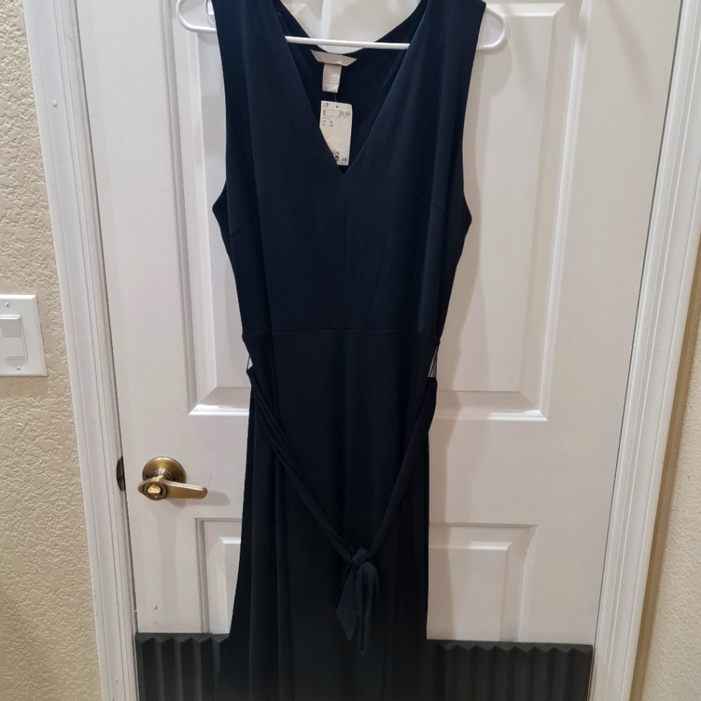 BRAND NEW H&M Blue Tie Belt Dress XL Maxi